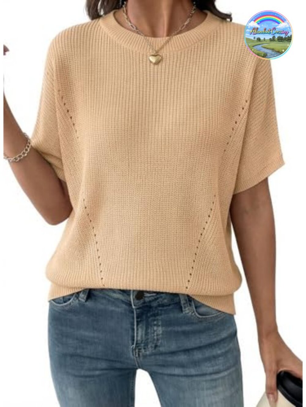 Womens Short Sleeve Rib-Knit Sweater Lightweight V Neck Pullover Top